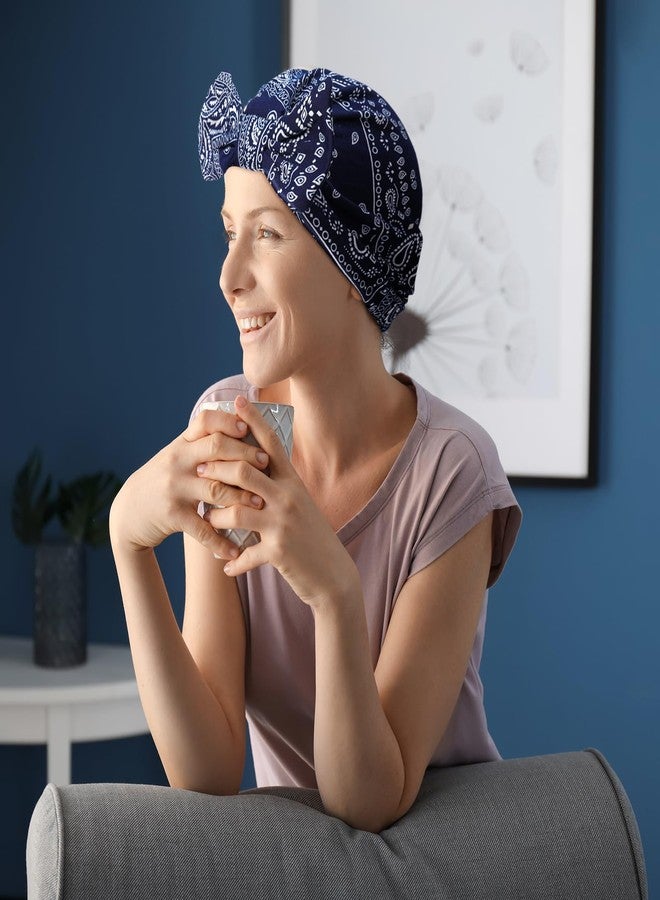 Silicherry مجموعة سيليشيري المكونة من 3 قطع من أغطية الرأس القطنية للنساء المصابات بسرطان الشعر، تتضمن باندانا، قبعة صغيرة، فيونكة قابلة للفصل، عمامة، غطاء رأس أسود مرن وناعم للنوم، مناسبة لفصل الصيف وتساقط الشعر. - Image 4